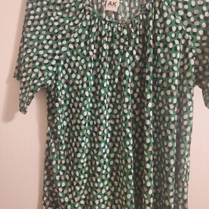 Anne Klein Green Polka Dot Short Sleeve Blouse